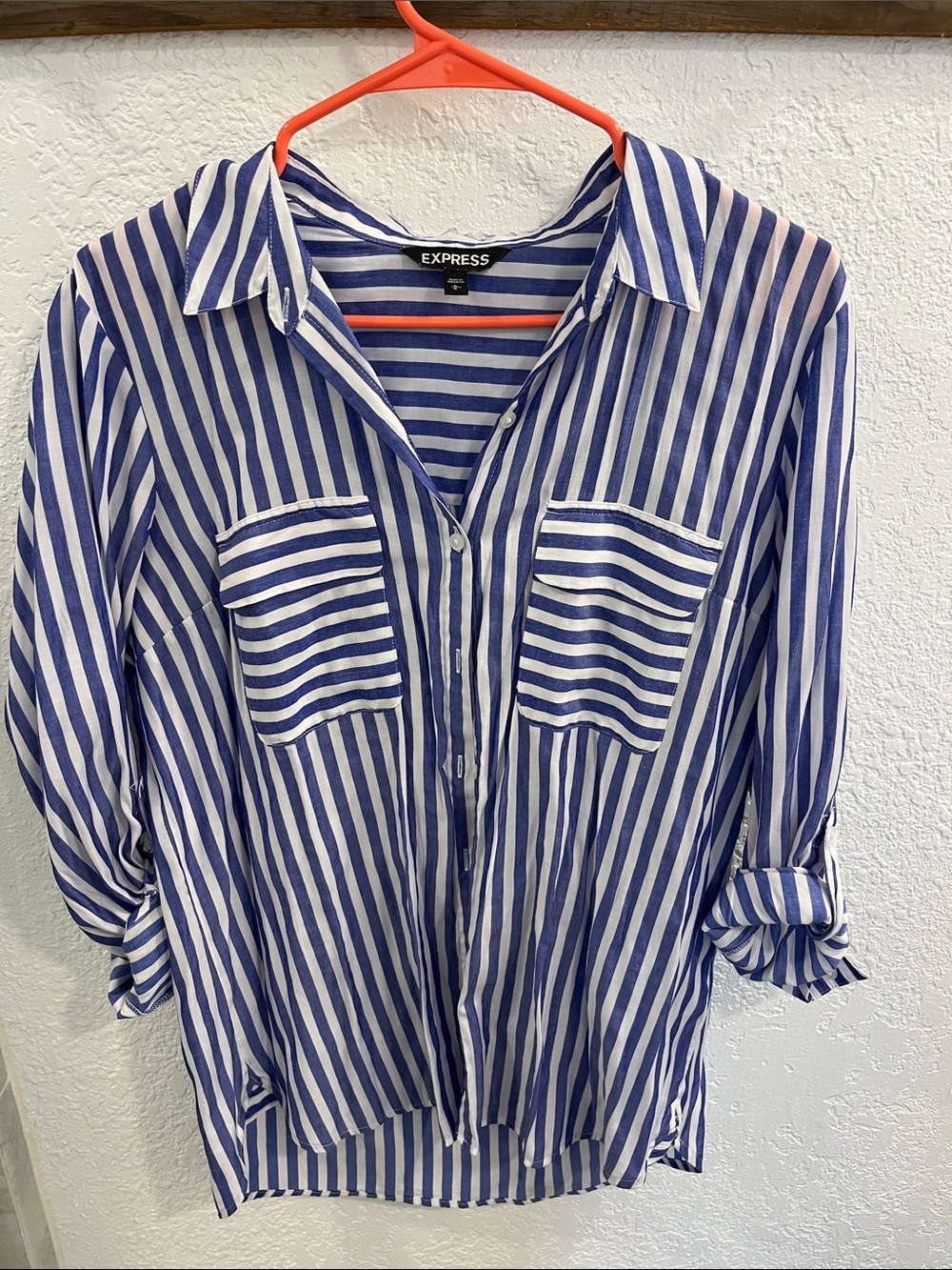 Express Blue and White Striped Popover Shirt